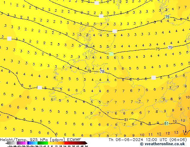 Geop./Temp. 925 hPa ECMWF jue 06.06.2024 12 UTC