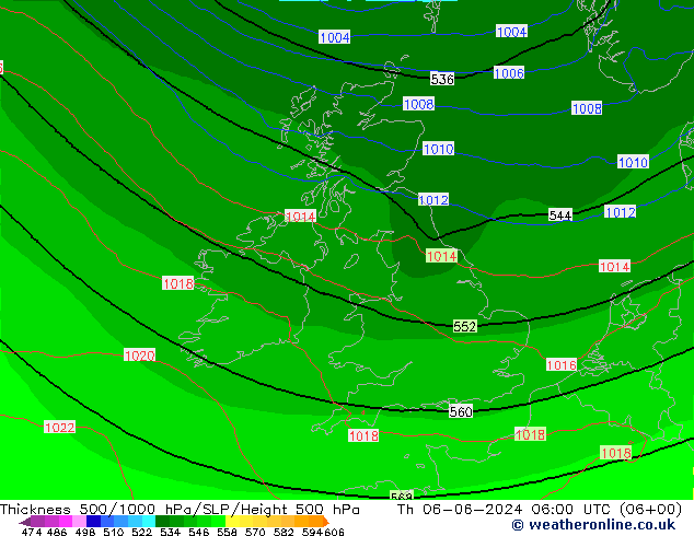 Thck 500-1000hPa ECMWF Čt 06.06.2024 06 UTC