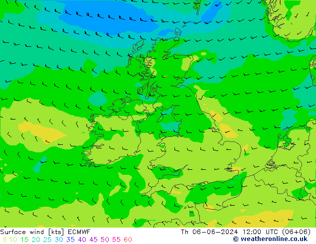 Viento 10 m ECMWF jue 06.06.2024 12 UTC