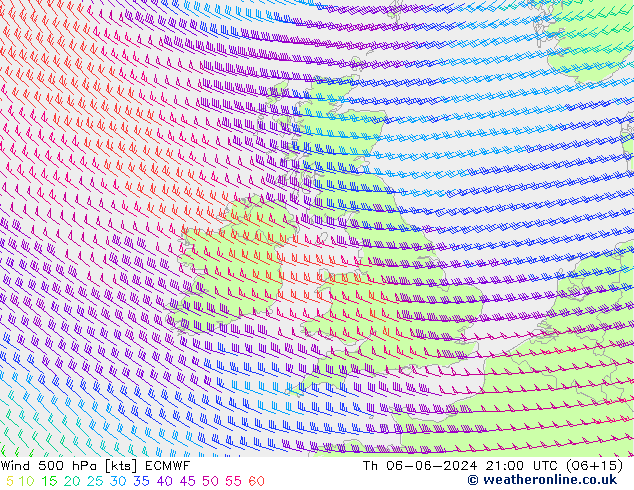 Wind 500 hPa ECMWF Th 06.06.2024 21 UTC