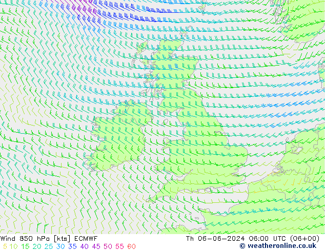 Vent 850 hPa ECMWF jeu 06.06.2024 06 UTC