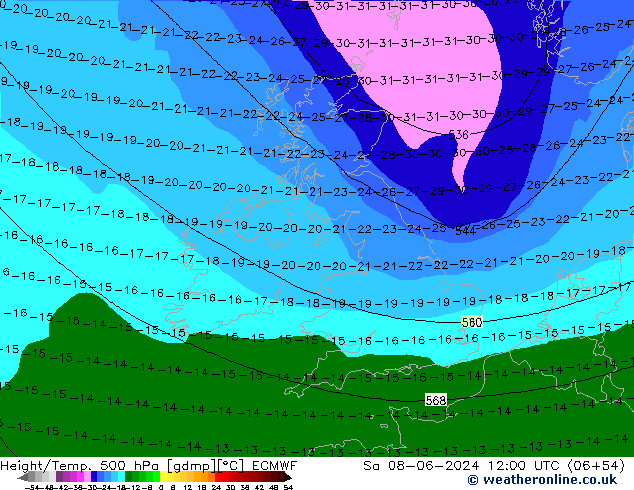 Z500/Yağmur (+YB)/Z850 ECMWF Cts 08.06.2024 12 UTC