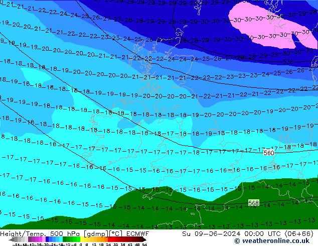 Z500/Rain (+SLP)/Z850 ECMWF Su 09.06.2024 00 UTC