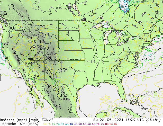 Isotachen (mph) ECMWF zo 09.06.2024 18 UTC