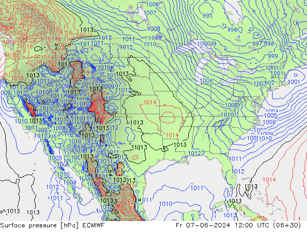 Surface pressure ECMWF Fr 07.06.2024 12 UTC