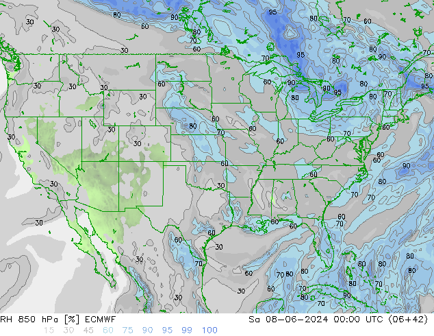 RH 850 hPa ECMWF Sa 08.06.2024 00 UTC