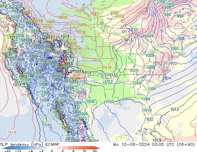 тенденция давления ECMWF пн 10.06.2024 00 UTC