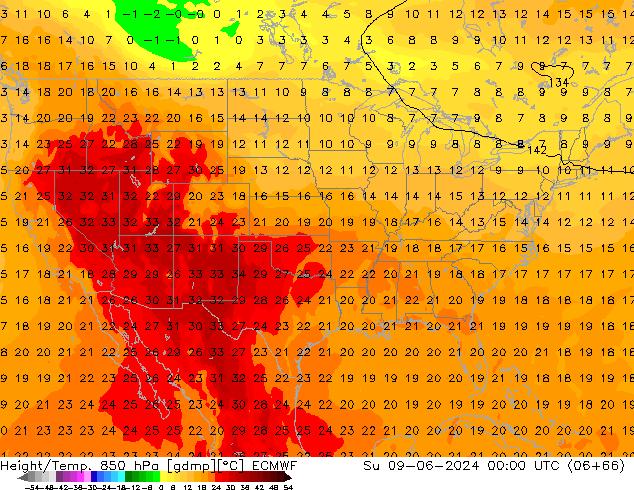 Z500/Yağmur (+YB)/Z850 ECMWF Paz 09.06.2024 00 UTC