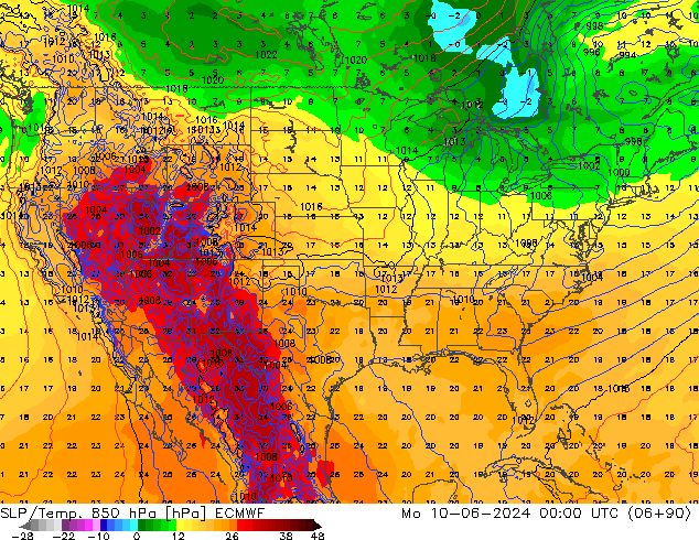 SLP/Temp. 850 hPa ECMWF Mo 10.06.2024 00 UTC