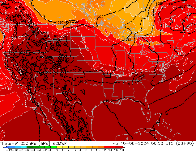 Theta-W 850hPa ECMWF  10.06.2024 00 UTC