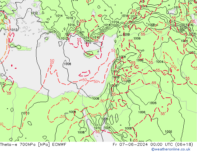 Theta-e 700hPa ECMWF Pá 07.06.2024 00 UTC