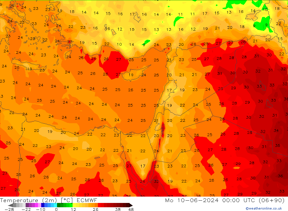 Sıcaklık Haritası (2m) ECMWF Pzt 10.06.2024 00 UTC