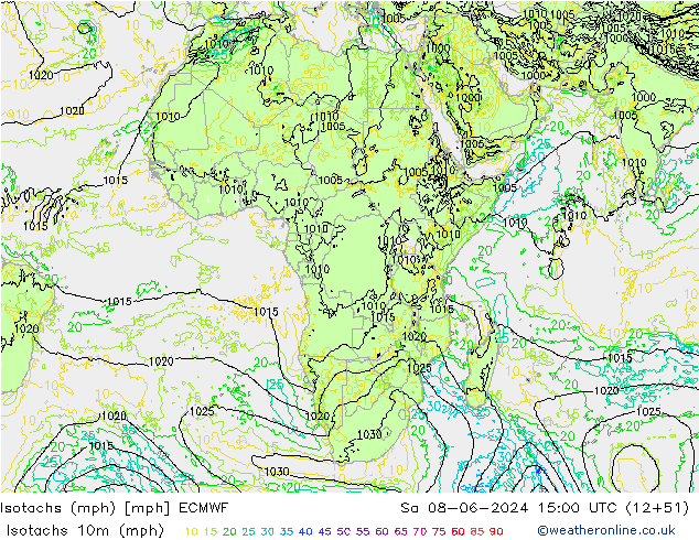 Isotachs (mph) ECMWF Sa 08.06.2024 15 UTC