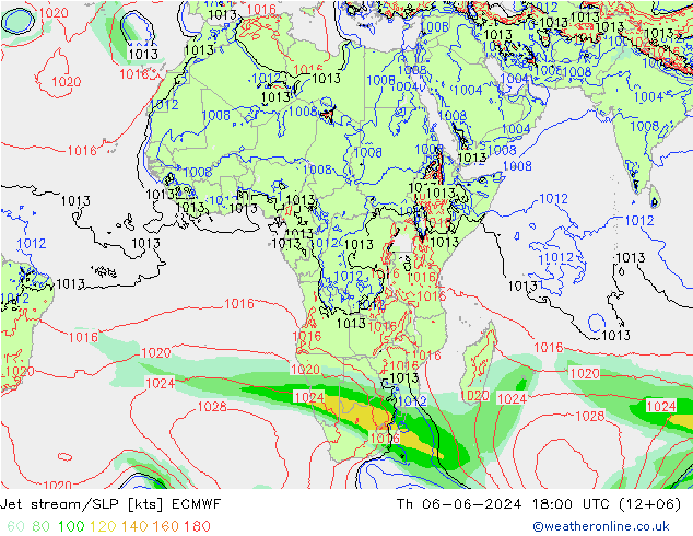 Corriente en chorro ECMWF jue 06.06.2024 18 UTC