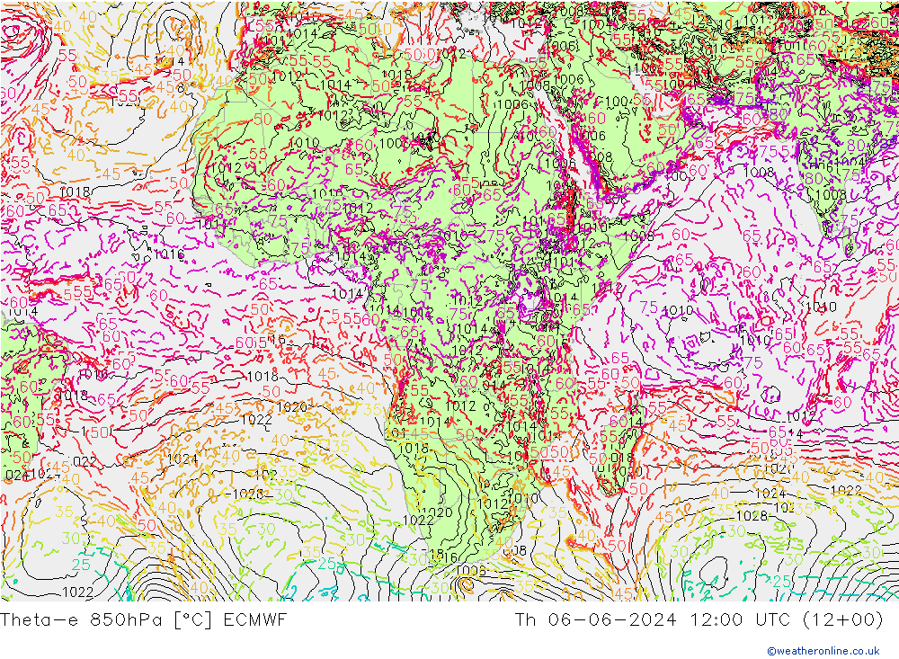 Theta-e 850hPa ECMWF Per 06.06.2024 12 UTC