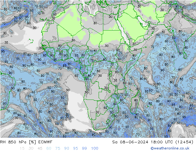 RH 850 hPa ECMWF Sa 08.06.2024 18 UTC