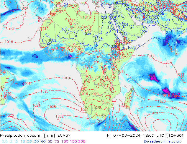 Précipitation accum. ECMWF ven 07.06.2024 18 UTC