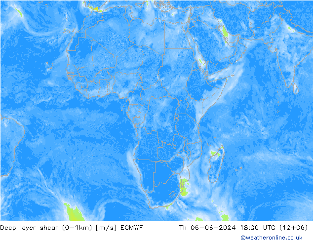 Deep layer shear (0-1km) ECMWF  06.06.2024 18 UTC