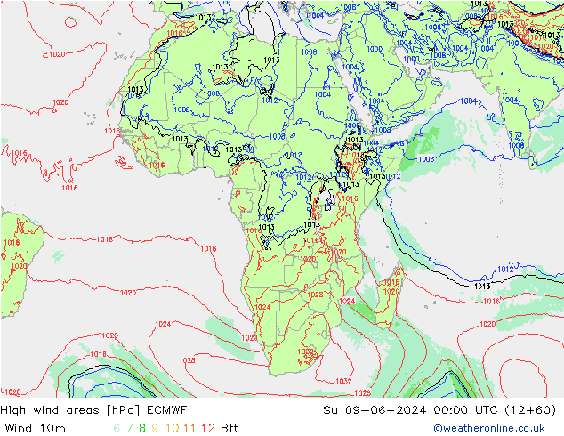 High wind areas ECMWF Su 09.06.2024 00 UTC