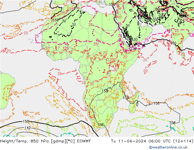 Z500/Rain (+SLP)/Z850 ECMWF Tu 11.06.2024 06 UTC