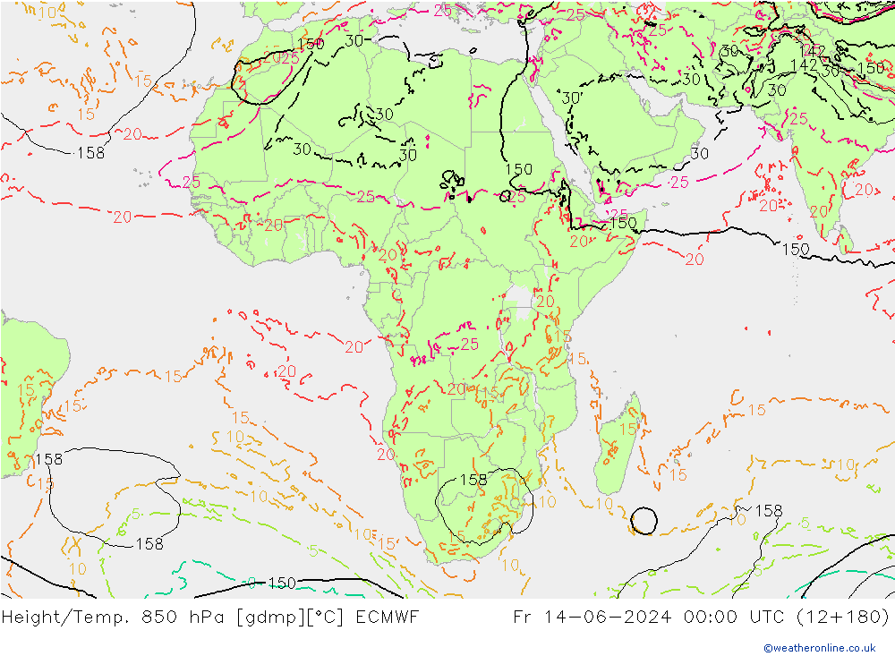 Height/Temp. 850 гПа ECMWF пт 14.06.2024 00 UTC