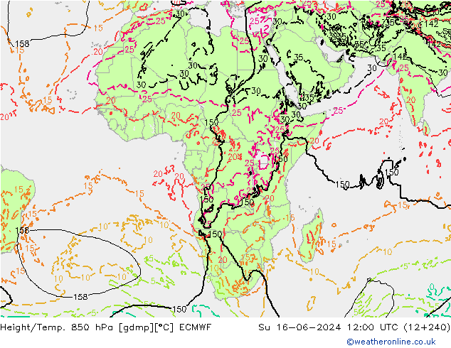 Height/Temp. 850 hPa ECMWF nie. 16.06.2024 12 UTC