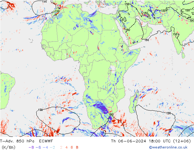 T-Adv. 850 hPa ECMWF Th 06.06.2024 18 UTC