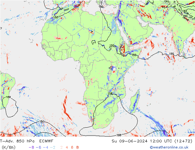 T-Adv. 850 hPa ECMWF Paz 09.06.2024 12 UTC