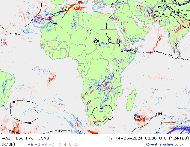 T-Adv. 850 hPa ECMWF ven 14.06.2024 00 UTC