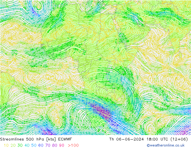 Linea di flusso 500 hPa ECMWF gio 06.06.2024 18 UTC