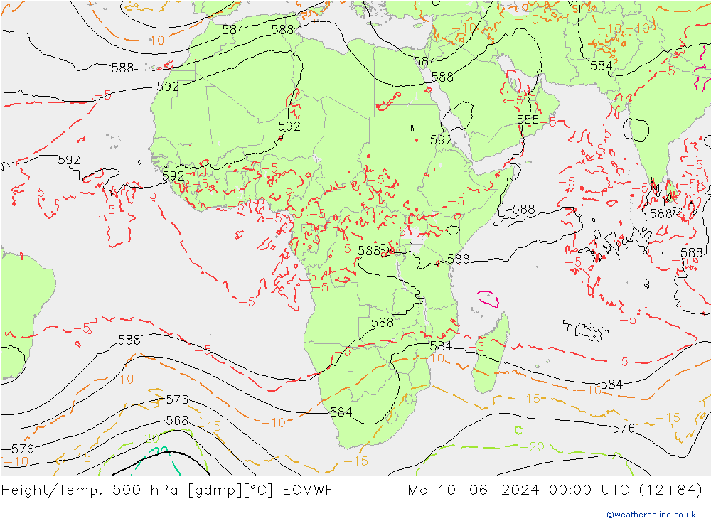 Z500/Rain (+SLP)/Z850 ECMWF pon. 10.06.2024 00 UTC