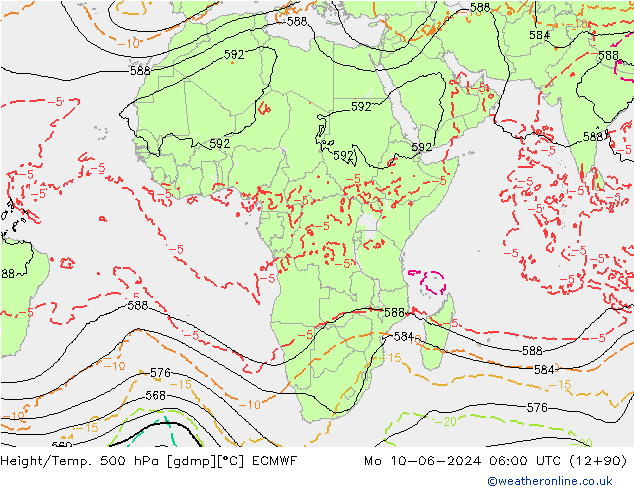 Z500/Rain (+SLP)/Z850 ECMWF Po 10.06.2024 06 UTC