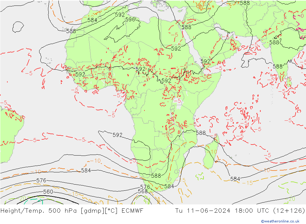 Z500/Yağmur (+YB)/Z850 ECMWF Sa 11.06.2024 18 UTC