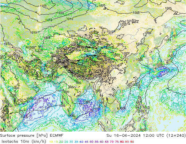 Isotaca (kph) ECMWF dom 16.06.2024 12 UTC