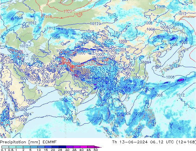 Srážky ECMWF Čt 13.06.2024 12 UTC