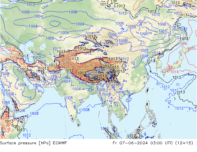 Pressione al suolo ECMWF ven 07.06.2024 03 UTC