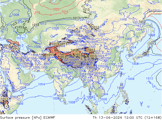 Bodendruck ECMWF Do 13.06.2024 12 UTC