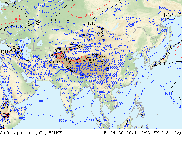 Surface pressure ECMWF Fr 14.06.2024 12 UTC