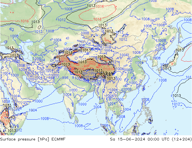 Surface pressure ECMWF Sa 15.06.2024 00 UTC