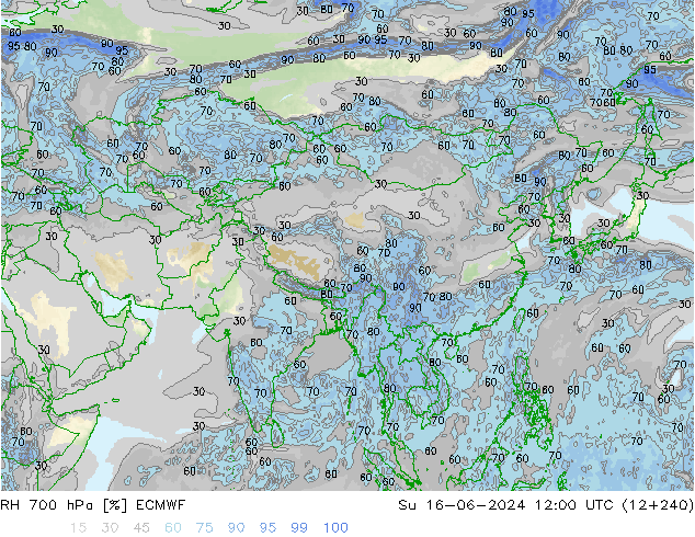 RH 700 hPa ECMWF Ne 16.06.2024 12 UTC