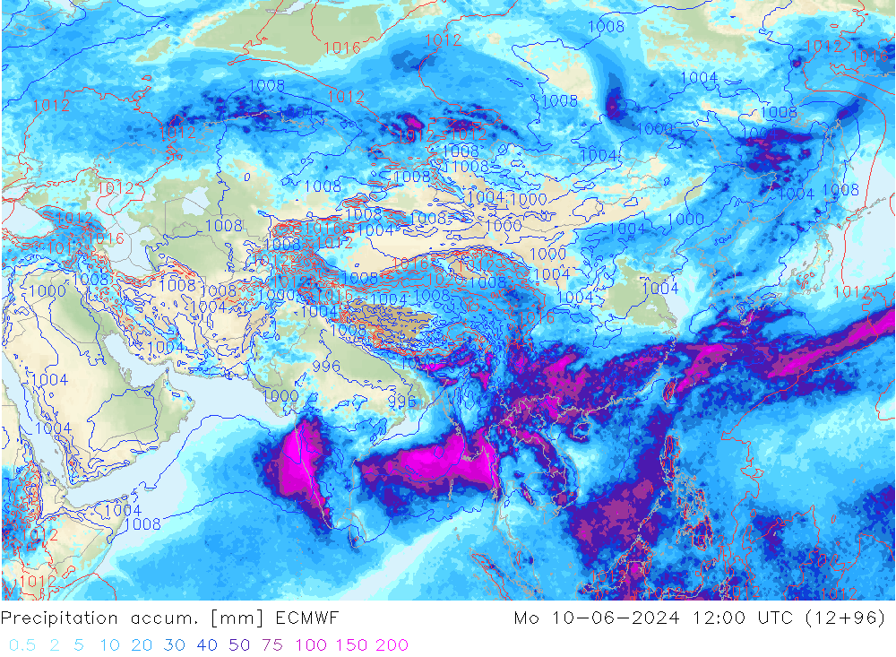 Precipitation accum. ECMWF lun 10.06.2024 12 UTC