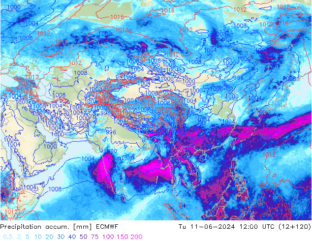 Precipitation accum. ECMWF Tu 11.06.2024 12 UTC