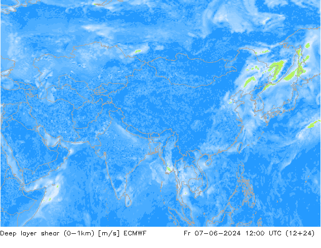 Deep layer shear (0-1km) ECMWF Cu 07.06.2024 12 UTC