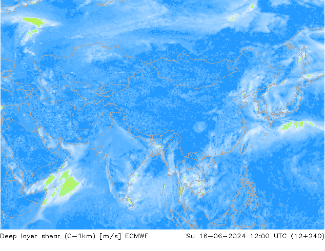 Deep layer shear (0-1km) ECMWF dom 16.06.2024 12 UTC