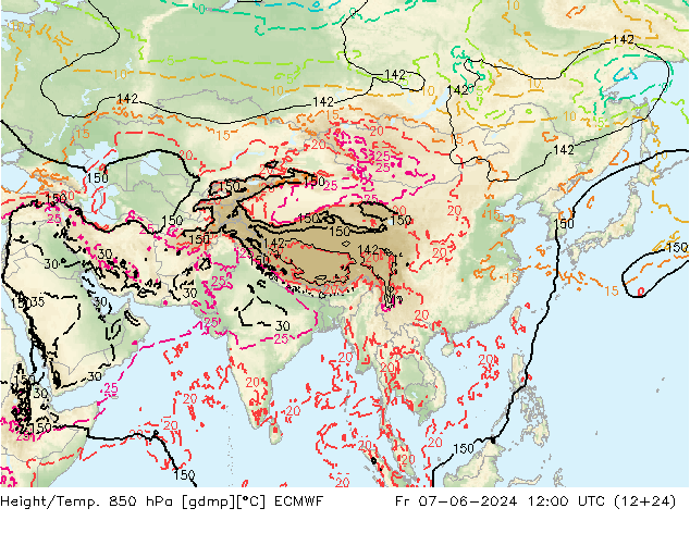 Z500/Yağmur (+YB)/Z850 ECMWF Cu 07.06.2024 12 UTC