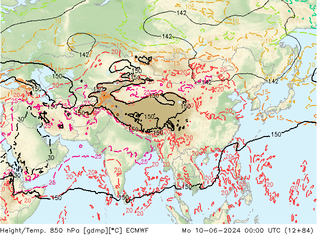 Géop./Temp. 850 hPa ECMWF lun 10.06.2024 00 UTC