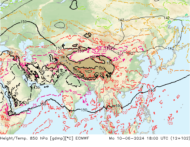 Yükseklik/Sıc. 850 hPa ECMWF Pzt 10.06.2024 18 UTC