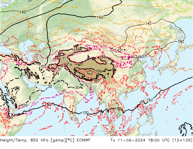 Height/Temp. 850 hPa ECMWF Tu 11.06.2024 18 UTC