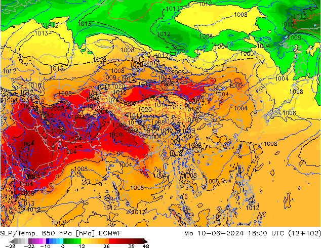 SLP/Temp. 850 hPa ECMWF ma 10.06.2024 18 UTC