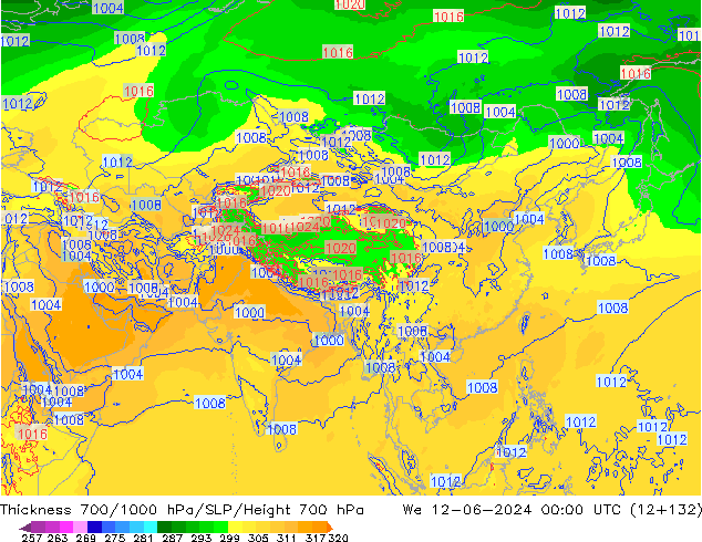 Thck 700-1000 hPa ECMWF Qua 12.06.2024 00 UTC